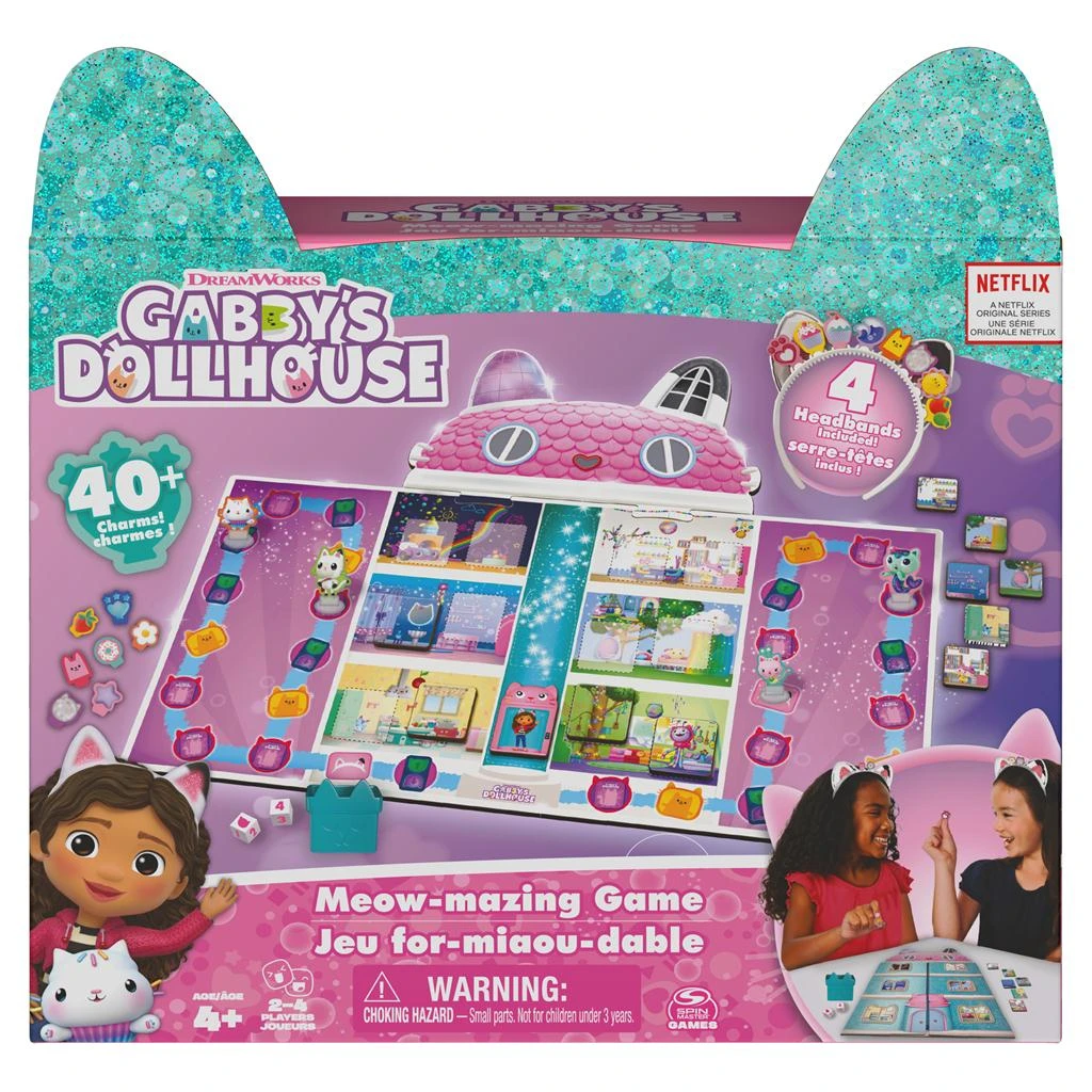 SpinMaster Gabby’s Dollhouse Meow-Mazing Board Game Based On The DreamWorks Netflix Show With 4 Kitty Headbands